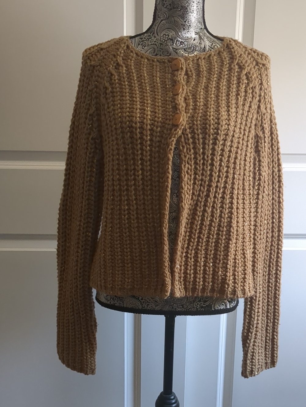 Tous Les Garcons Chunky Knit Camel/Metallic L/S Cardigan, L